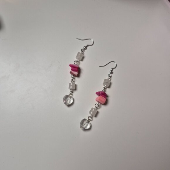 Rose Quartz and Pink Shell Dangle Earrings - Picture 5 of 5